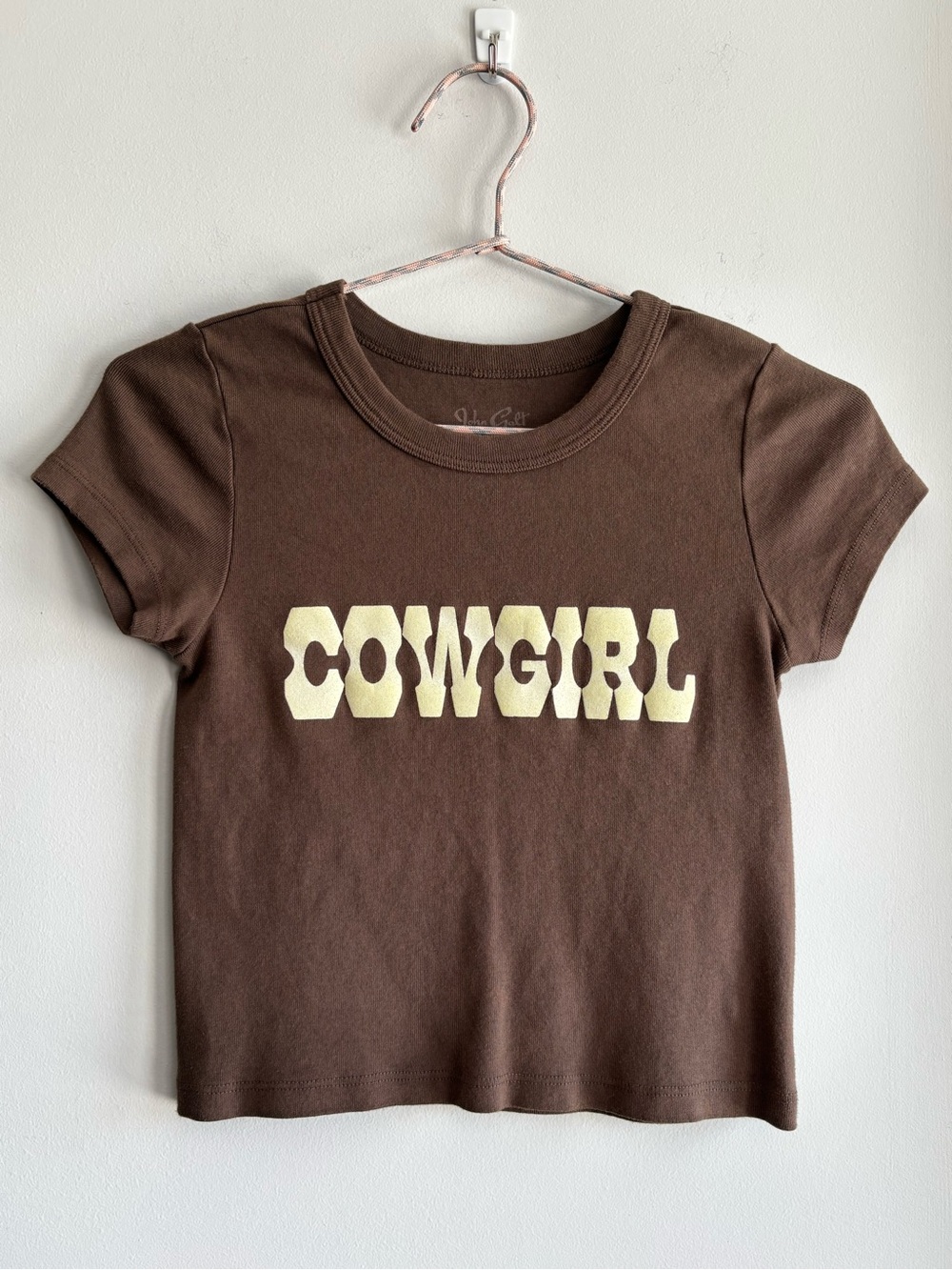 Brandy Melville Brown Tee with Cream "COWGIRL" Graphic (vintage)